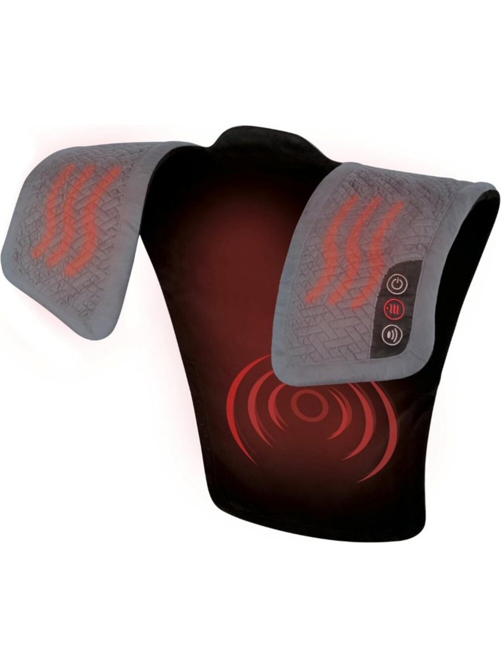 Heated Vibration Shoulder Massager Wrap - Soft Fabric, Tension Relief, 2 Speeds